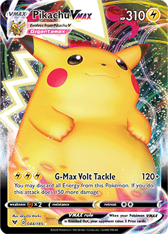 Ultra rare VMAX Pokémon card Pikachu VMAX 044/185 from Vivid Voltage expansion