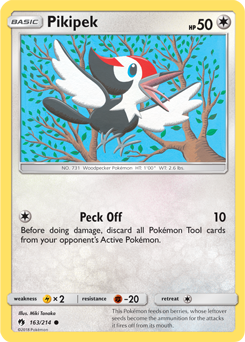 Common Pokémon card Pikipek 163/214 from Lost Thunder expansion