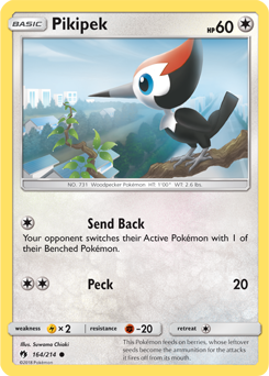 Common Pokémon card Pikipek 164/214 from Lost Thunder expansion