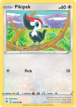 Common Pokémon card Pikipek 143/185 from Vivid Voltage expansion
