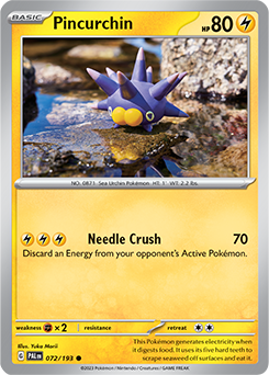 Common Pokémon card Pincurchin 072/193 from Paldea Evolved expansion