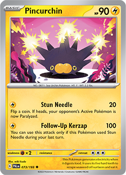 Uncommon Pokémon card Pincurchin 073/193 from Paldea Evolved expansion