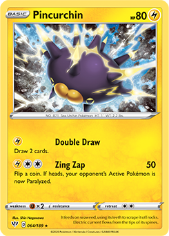 Rare Holo Pokémon card Pincurchin 64/189 from Darkness Ablaze expansion