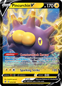 Ultra rare V Pokémon card Pincurchin V 72/192 from Rebel Clash expansion