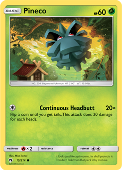 Common Pokémon card Pineco 15/214 from Lost Thunder expansion