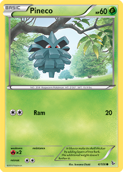 Common Pokémon card Pineco 4/106 from Flashfire expansion
