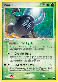 Rare Pokémon card Pinsir 24/92 from Ex Legend Maker expansion