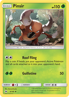 Uncommon Pokémon card Pinsir 6/149 from Sun & Moon expansion