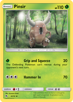 Uncommon Pokémon card Pinsir 4/214 from Lost Thunder expansion