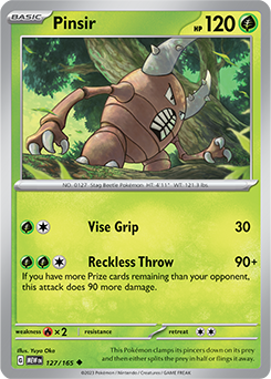 Uncommon Pokémon card Pinsir 127/165 from 151 expansion