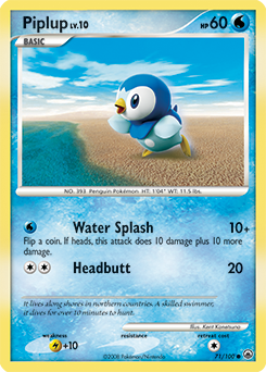Common Pokémon card Piplup 71/100 from Majestic Dawn expansion