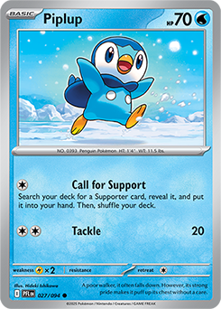 Common Pokémon card Piplup 27/94 from Phantasmal Flames expansion