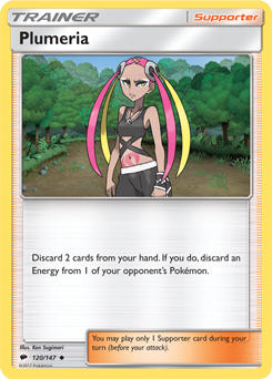 Uncommon Pokémon card Plumeria 120/147 from Burning Shadows expansion