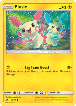 Common Pokémon card Plusle 33/73 from Shining Legends expansion