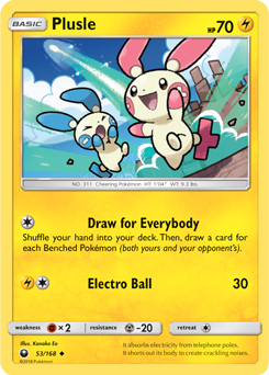 Uncommon Pokémon card Plusle 53/168 from Celestial Storm expansion