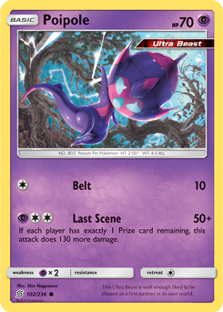 Common Pokémon card Poipole 102/236 from Unified Minds expansion