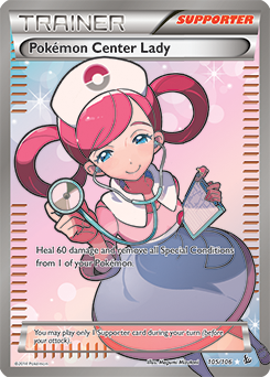 Full Art Trainer Pokémon card Pokémon Center Lady 105/106 from Flashfire expansion
