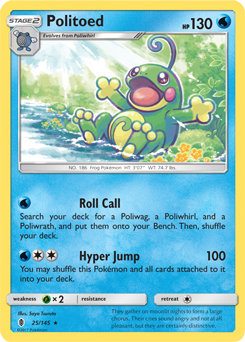 Rare holo Pokémon card Politoed 25/145 from Guardians Rising expansion