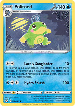 Rare Pokémon card Politoed 032/196 from Lost Origin expansion