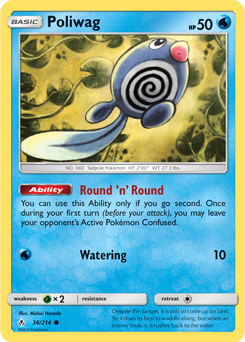 Common Pokémon card Poliwag 36/214 from Unbroken Bonds expansion