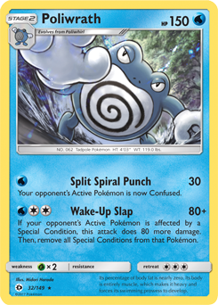 Rare holo Pokémon card Poliwrath 32/149 from Sun & Moon expansion