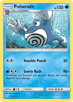 Rare Pokémon card Poliwrath 39/214 from Unbroken Bonds expansion