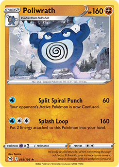 Rare Pokémon card Poliwrath 085/196 from Lost Origin expansion
