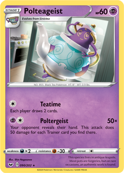 Rare Pokémon card Polteageist 90/202 from Sword & Shield expansion