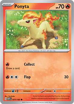 Common Pokémon card Ponyta 77/165 from 151 expansion