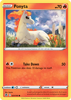 Common Pokémon card Ponyta 021/195 from Silver Tempest expansion