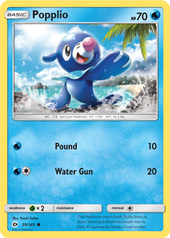 Common Pokémon card Popplio 39/149 from Sun & Moon expansion