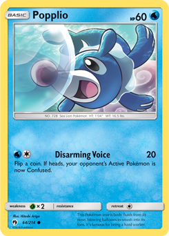 Common Pokémon card Popplio 64/214 from Lost Thunder expansion