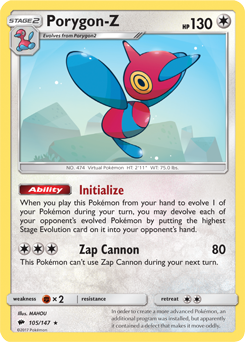 Rare holo Pokémon card Porygon-Z 105/147 from Burning Shadows expansion
