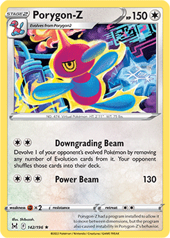Rare Pokémon card Porygon-Z 142/196 from Lost Origin expansion