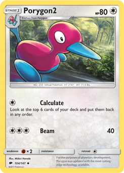 Uncommon Pokémon card Porygon2 104/147 from Burning Shadows expansion