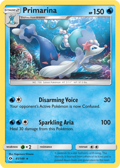 Rare Pokémon card Primarina 41/149 from Sun & Moon expansion