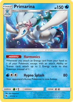 Primarina 67/214 Pokémon card from Lost Thunder for sale at best price