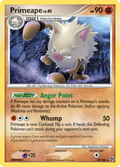 Rare Pokémon card Primeape 27/106 from Great Encounters expansion