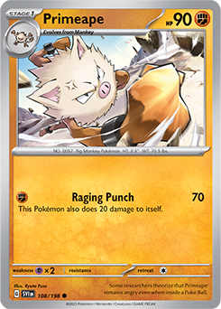 Common Pokémon card Primeape 108/198 from Scarlet & Violet expansion