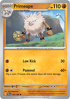 Common Pokémon card Primeape 107/193 from Paldea Evolved expansion