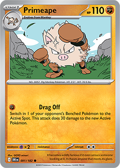 Common Pokémon card Primeape 91/182 from Destined Rivals expansion