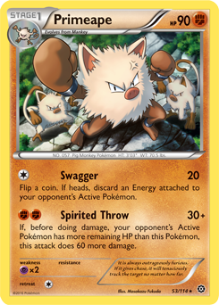 Rare Pokémon card Primeape 53/114 from Steam Siege expansion