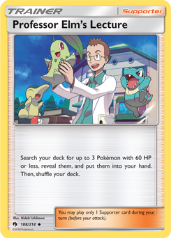 Uncommon Pokémon card Professor Elm's Lecture 188/214 from Lost Thunder expansion