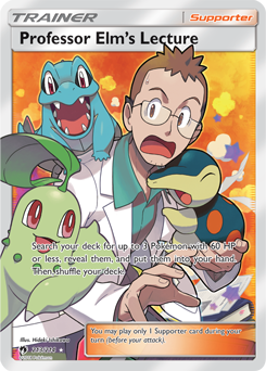 Full Art Trainer Pokémon card Professor Elm's Lecture 213/214 from Lost Thunder expansion