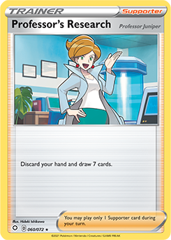 Rare Pokémon card Professor's Research 060/072 from Shining Fates expansion