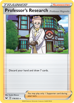 Rare Holo Pokémon card Professor's Research 178/202 from Sword & Shield expansion