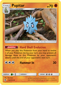 Uncommon Pokémon card Pupitar 116/214 from Lost Thunder expansion