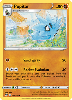 Uncommon Pokémon card Pupitar 87/189 from Darkness Ablaze expansion