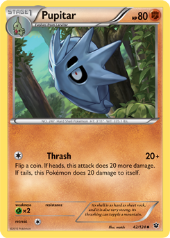 Uncommon Pokémon card Pupitar 42/124 from Fates Collide expansion