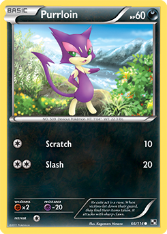Common Pokémon card Purrloin 66/114 from Black & White expansion